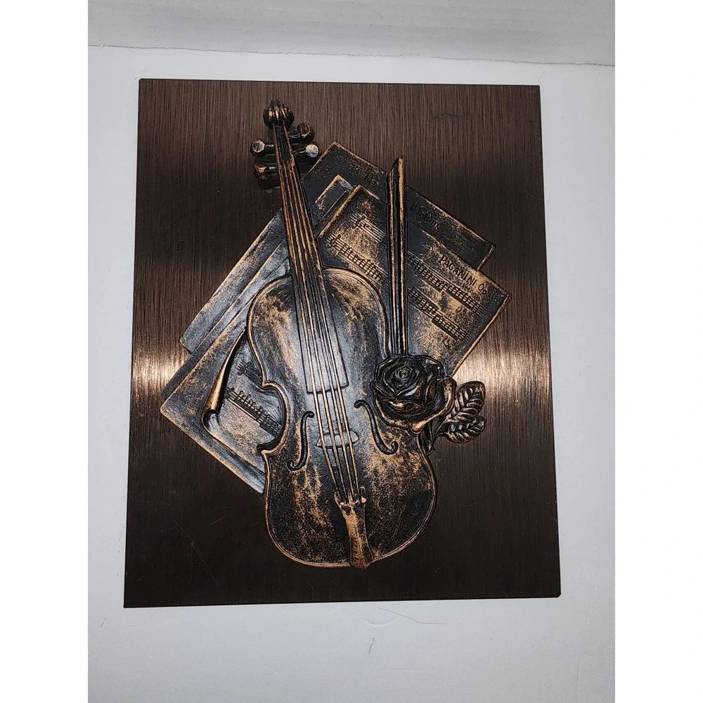 Coppercraft Guild copper art Violin roses and‎ sheet music 3D